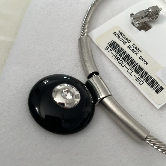 Silver Cable Jewelry Set with Black Onyx and Crystal Accents - Picture 4 of 5